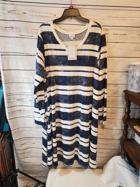 Striped Navy and White V-Neck Swing Dress